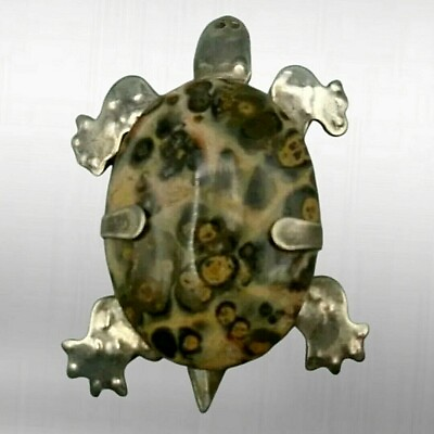#ad Sterling Silver and Agate Turtle Brooch Pin $34.99