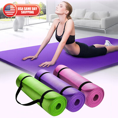 #ad Exercise Yoga Mat 1 2 Inch Thick w Carry Strap Gym Pilates Meditation Fitness $21.99
