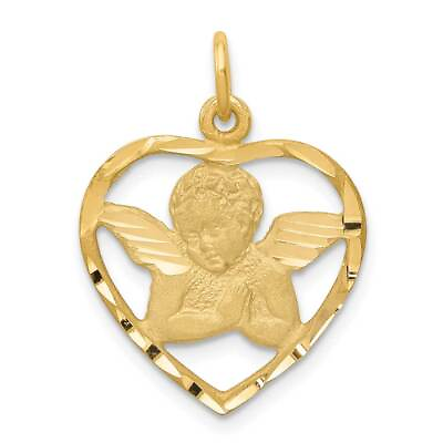 #ad 14K Gold Angel in Heart Charm 0.8 x 1 in $263.97