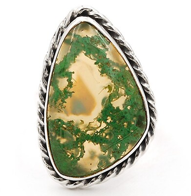 #ad Natural Moss Agate 925 Solid Sterling Silver Ring Sz 7 ED11 7 $32.99