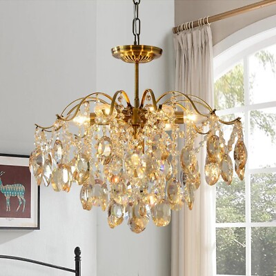 #ad Elegant Crystal Chandelier Gold Pendant Fixture Modern Ceiling Lamp 6 Lights $155.99