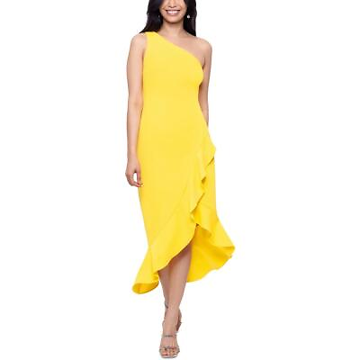 #ad Aqua Womens Yellow Crepe One Shoulder Wedding Midi Dress 6 BHFO 4098 $27.99