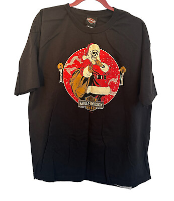 #ad Harley Davidson Men#x27;s Biker Santa Skull Bones Short Sleeve Shirt Size 2XL $15.00