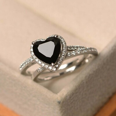 #ad 2.5Ct Heart Black Diamond Lab Created Bride Sets Wedding Her Ring 14K White Gold $310.00