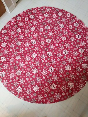 #ad Christmas Snowflakes Vinyl Flannel Back Tablecloth 60 Round Red and white $25.00