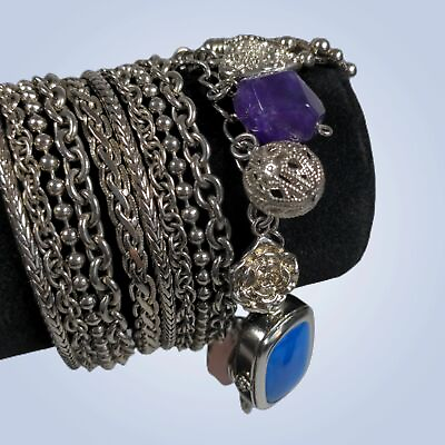 #ad Vintage Betsey Johnson Bracelet Watch WORKS Charm Multi Strand Silver Tone 1999 $134.00