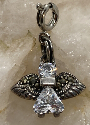 #ad Vintage Angel Marcasite CZ Stone Accent Charm Sterling 925 Silver 2g C $16.54