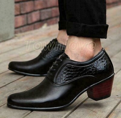 #ad Men#x27;s England Dress Formal High Cuban Heels Shoes Lace Up Oxfords Wedding Shoes $40.85