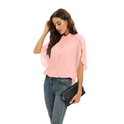 #ad Women#x27;s Chiffon Blouse Casual Pleated Loose Sleeve Summer Tops OL Shirt S 2XL $11.71