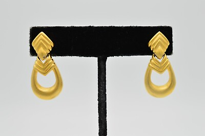 #ad Givenchy Vintage Earrings Brushed Gold Dangle Door Knocker Runway Signed Bin4 $111.96