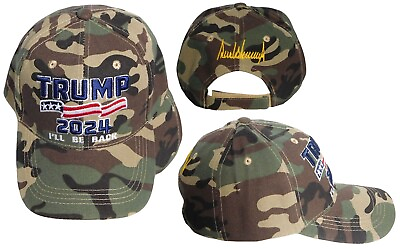 #ad Trump 2024 I#x27;ll Be Back Signature On Back Woodland Camo Embroidered Cap Hat $11.88