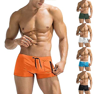 #ad Mens Summer Swim Shorts Solid Mesh Breathable Lace Up Low Waist Swimming Trunks $12.35
