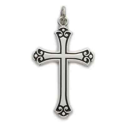 #ad Sterling Silver Black Fill Scrollwork Cross Pendant Necklace Boxed Gift 18 In $77.88