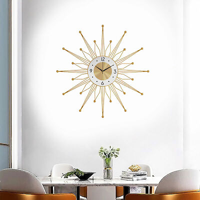 #ad 50cm Mid Century Metal Sunburst Wall Clock Wall Vintage Clock Living Room Decor $54.86