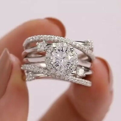 #ad 3.00Ct Round Simulated Diamond Women#x27;s Pretty Wedding Ring 14K White Gold Plated $142.99