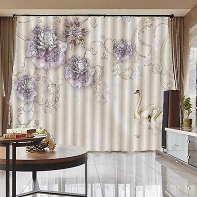 #ad Purple Crystal Flower 3D Curtain Blockout Photo Printing Curtains Drape Fabric AU $329.99