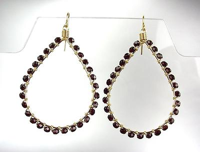 GORGEOUS Dark Red Garnet Black Crystals Peruvian Beads Gold Chandelier Earrings $17.59