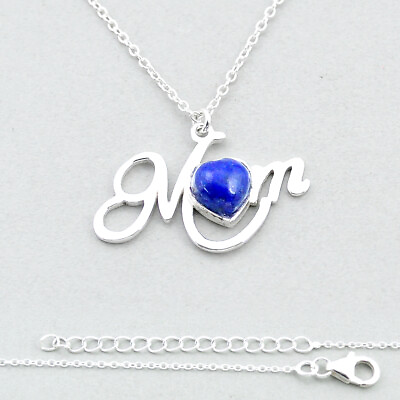 #ad Handcrafted 2.44cts Mom Heart Natural Blue Lapis Lazuli Silver Necklace U37285 $10.79