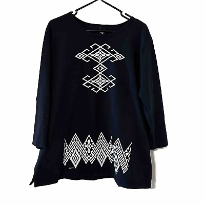 #ad Sabaku Artwear Womens Black 3 4 Sleeve Top Native Tunic Aztec Tribal Knit USA XL $34.00