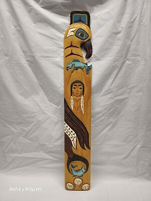 #ad EAGLE BOY TOTEM wall hanging Alaskan Carved cedar native American 26 in. Signed $119.00