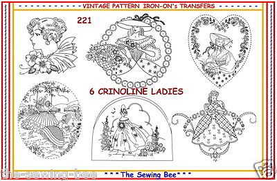 #ad 221 6 New Crinoline Ladies Embroidery Transfers IRON ON Transfers Patterns $8.99