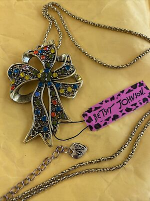 #ad Fashion Jewelry Pendant Betsey Johnson Rhinestone Enamel bow tie retro necklace $13.00