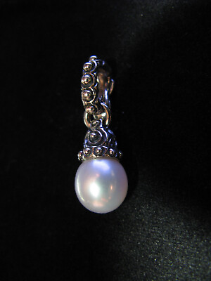 #ad ENHANCER BARBARA BIXBY PENDANT CHARM WHITE PEARL SILVER Carved Hinged Beaded $152.99