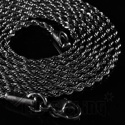 #ad 18K BLACK GOLD Plated Gunmetal 2mm Rope Chain Stainless Steel Link Mens Necklace $9.99