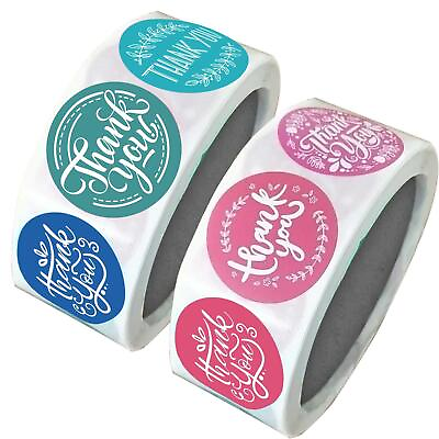 #ad 2 Roll of 1000 pcs 1quot; Assorted Floral Thank You Stickers Round Sealing Labels US $8.99