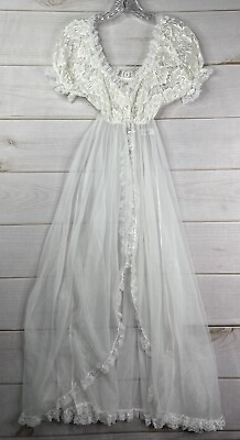 #ad Vintage Tosca Lingerie Gown Sz Small Sheer White Lace Nightgown Bridal Peignoir $84.99