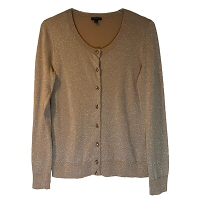 #ad Talbots Gold Metallic Cardigan Sweater Rhinestone Button Long Sleeve Women M $24.00