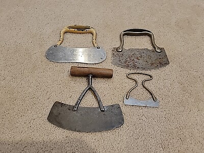 #ad LOT OF 4 ANTIQUE QUALITY PRIMITIVE FOOD CHOPPER TOOLS COLLECTIBLE $49.95