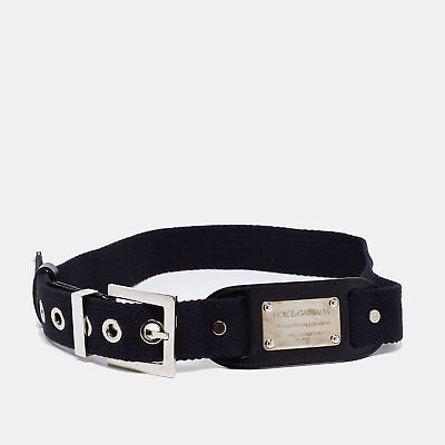 #ad Dolce amp; Gabbana Black Canvas and Leather Logo Plaque Belt $176.40