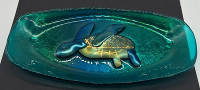 #ad Signed Fused Hand Made Glass Tray W Sea Turtle 10.5quot; by 5quot; $29.95