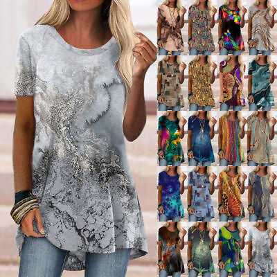 #ad Womens Boho Printed Casual Long Tops Ladies Tunic T Shirt Short Sleeve Blouse US $16.33