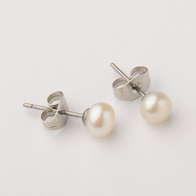 #ad Stud Pearl Stainless Steel Minimalist Earrings Seashell Color. 5 5.5mm in diam $3.00