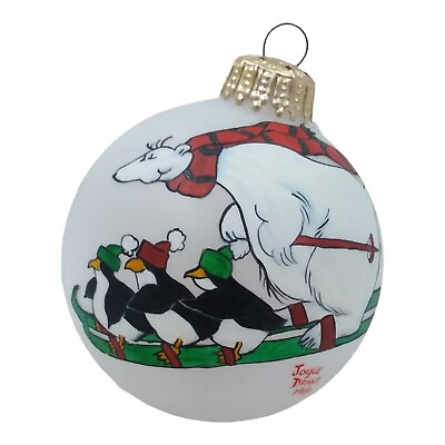#ad Christmas Tree Ornament Ball Signed Joyce Drake 1986 Skiing Polar Bear Penguins $16.99