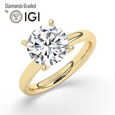 #ad IGIE VS1 3CT Solitaire Lab Grown Round Diamond Engagement Ring18K Yellow Gold $2164.10