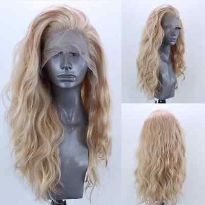 #ad Blonde T Glueless Lace Front Wigs Water Wavy Heat Resistant Hair Synthetic Women $28.49