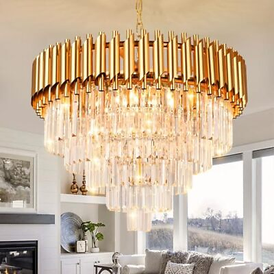 #ad AOOCOW Modern Crystal Chandelier Round Luxury Gold Chandelier Crystal Pendant... $389.32