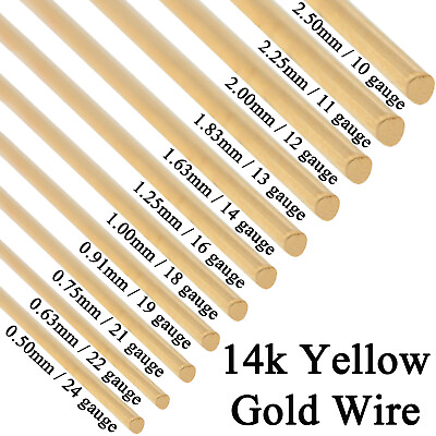 #ad 14K Solid Yellow Gold Round Wire Half Hard 1 Inch 10ga 24 Gauge 0.5mm 2.5mm $14.18