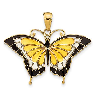 #ad 10k Yellow Gold Yellow Enameled Butterfly Pendant 24 mm x 31 mm $129.99