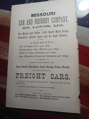 #ad 1872 print ad MISSOURI CAR amp; FOUNDRY Railroad Freight Cars Lami St St Louis MO $11.95