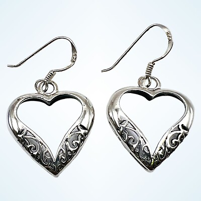 #ad Open Heart Sterling Silver 925 Drop Dangle Hook Earrings 1 1 4quot; $39.99