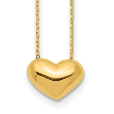 #ad Gift for Mothers Day 14k Yellow Gold Polished Puffed Heart Necklace 18quot; $244.00