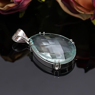 #ad Aquamarine Quartz Gemstone 925 Sterling Silver Pendant Handmade Jewelry For Gift $9.99