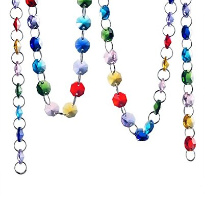 #ad #ad 6Ft Colorful Glass Crystal Octagon Beads Chain Chandelier Prisms Hanging Garland $15.89