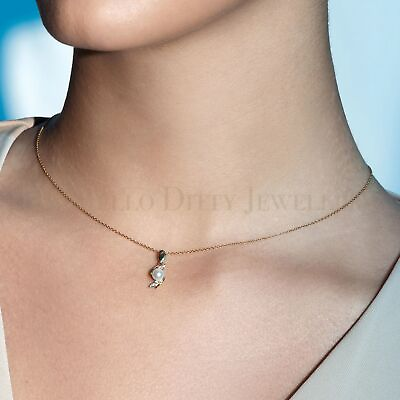 #ad 14k Yellow Gold Natural Pearl amp; Zircon Pendant Necklace Mother Gift Women $337.39