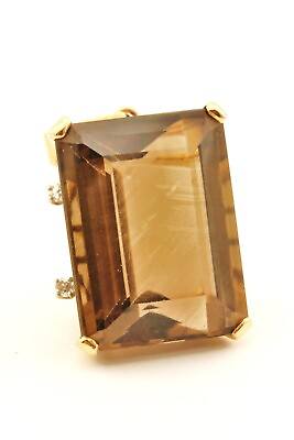 #ad 14k yellow gold 42 carat smoky quartz 0.12ctw diamond pendant 15.55g 1.5 inch $498.88