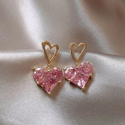 #ad Shiny Heart Pink Tourmaline Drop Dangle Anniversary Earrings In 10K Rose Gold $687.50